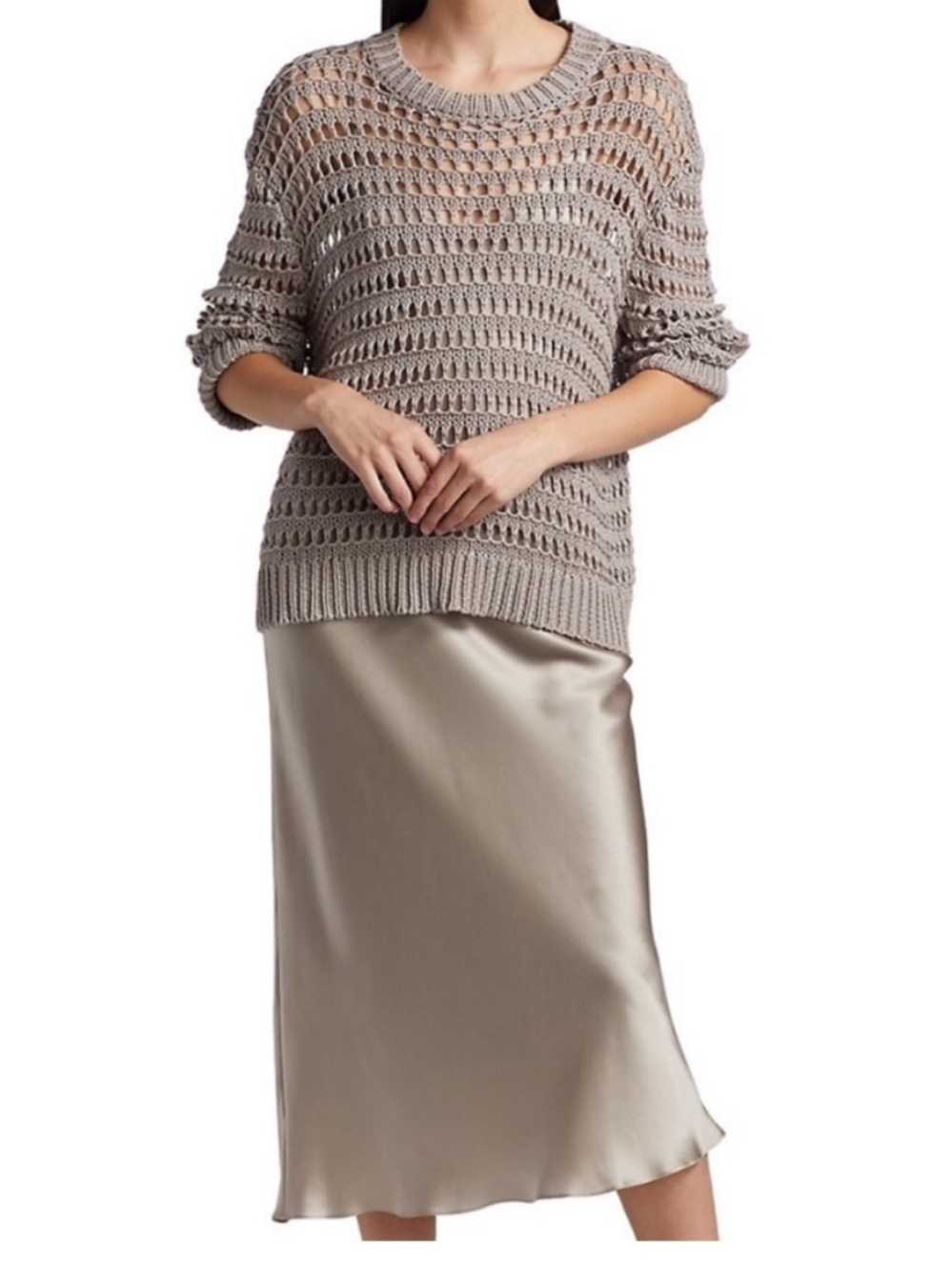 Sablyn Mariella Openwork Knit Sweater Cotton Silk Sz Small Grey